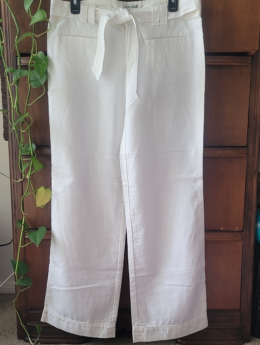 Converse Womens Wide Leg White Cotton and Linen Pants